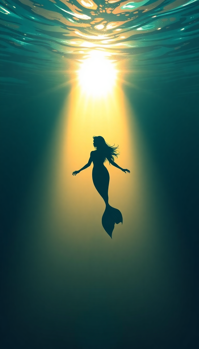 Mermaid Silhouette Swimming Toward Surface Digital art Wallpaper