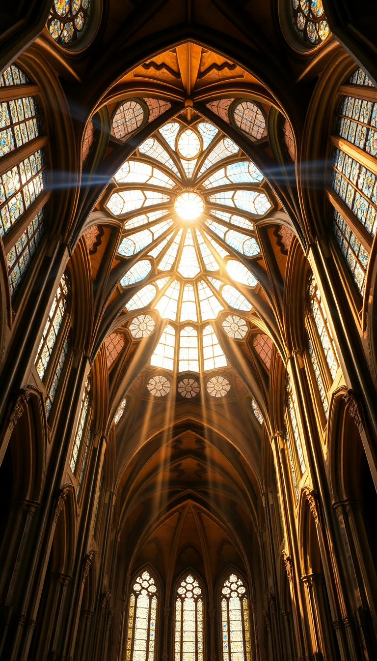 Cathedral Ceiling Stained Glass Light Photorealistic Wallpaper