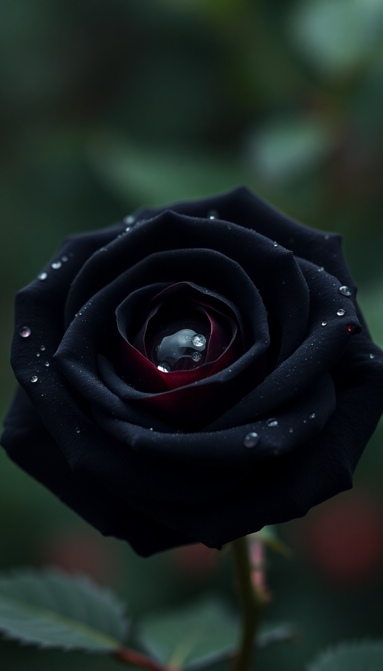 Black Rose With Water Droplets Photorealistic Wallpaper