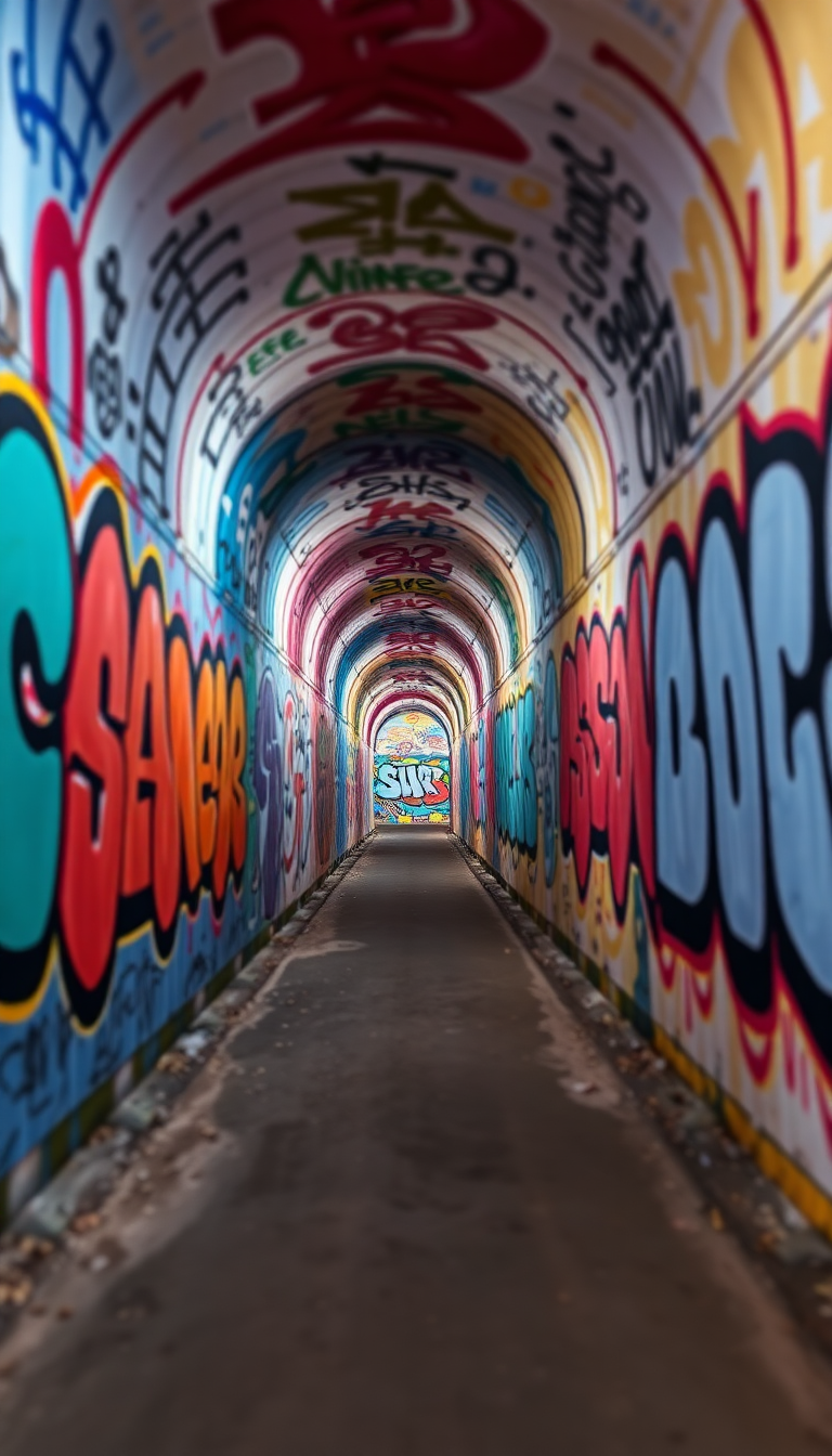 Graffiti Tunnel Perspective Vanishing Point Photorealistic Wallpaper