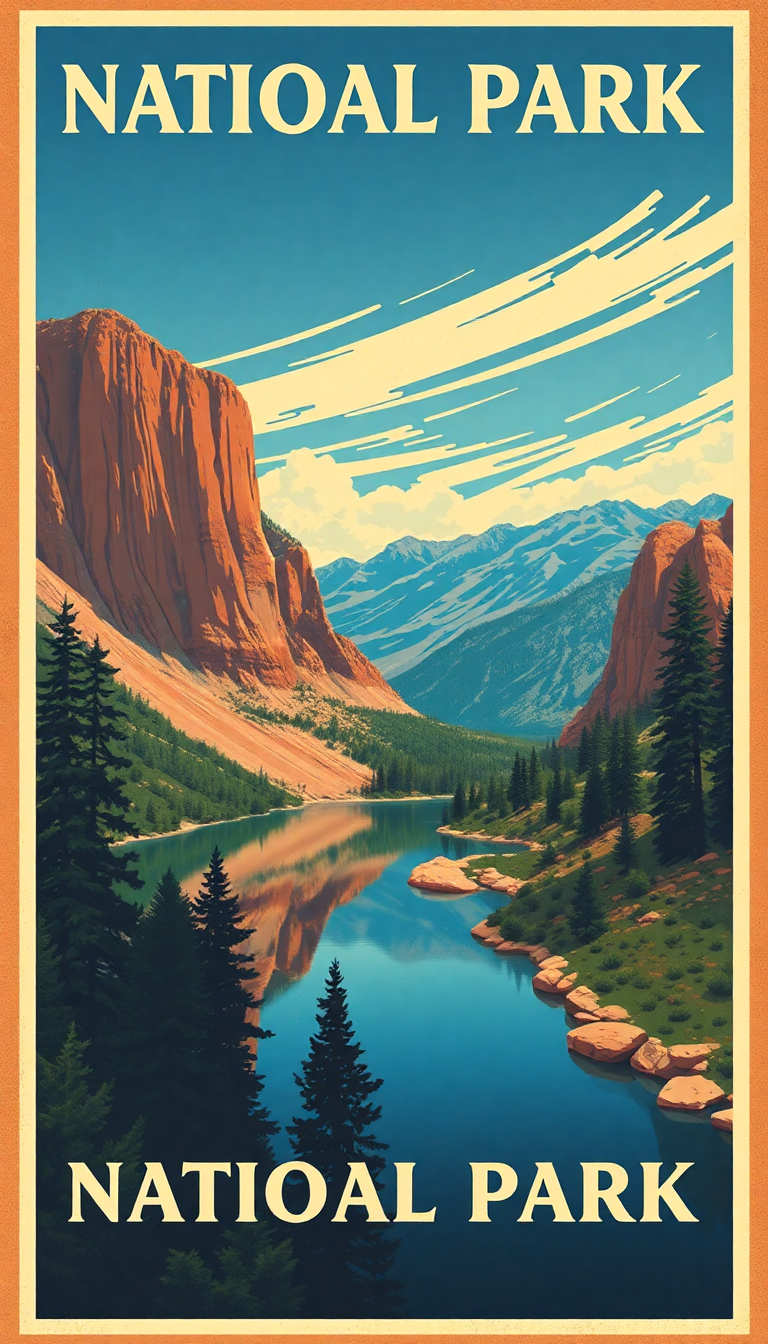 Vintage Travel Poster Style National Digital art Wallpaper