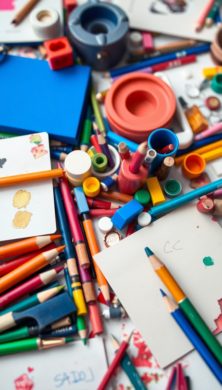 Art Supplies Scattered Creative Mess Photorealistic Wallpaper