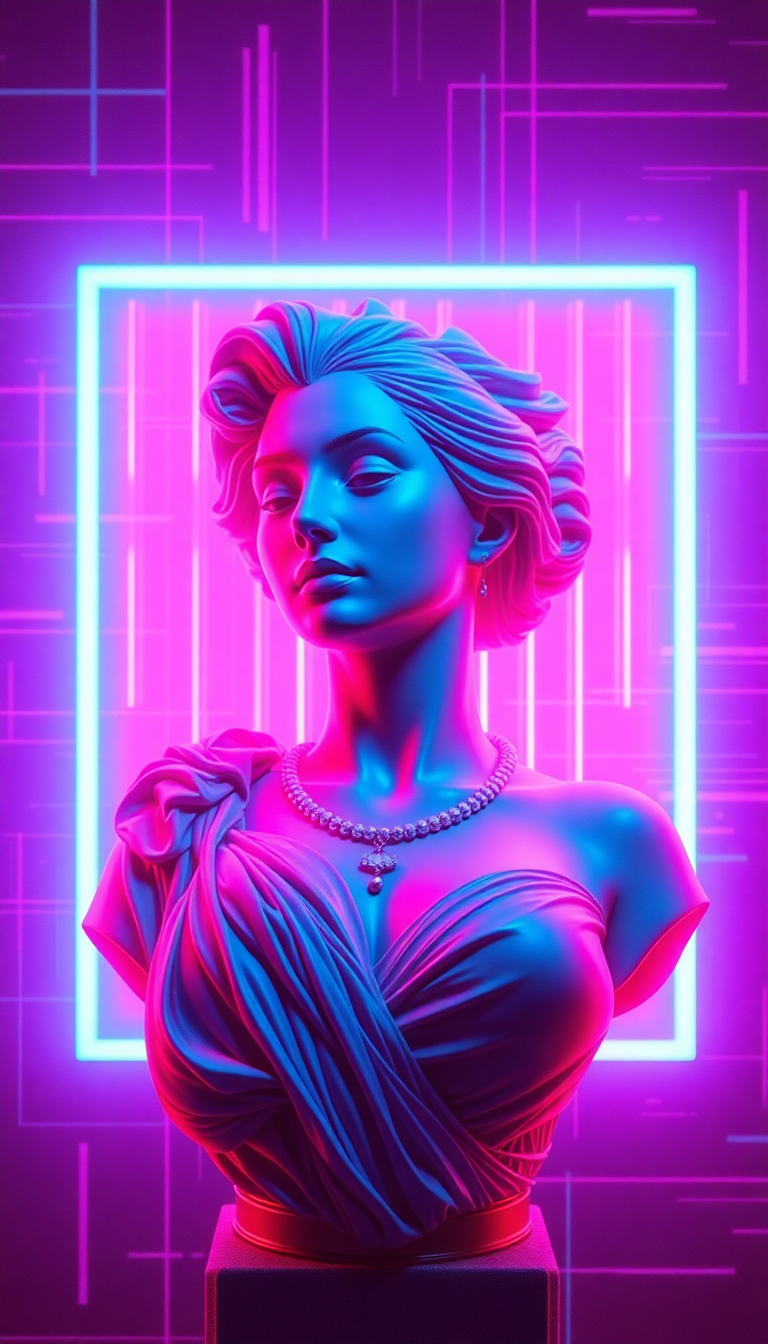 Vaporwave Roman Bust Glitch Aesthetic Digital art Wallpaper