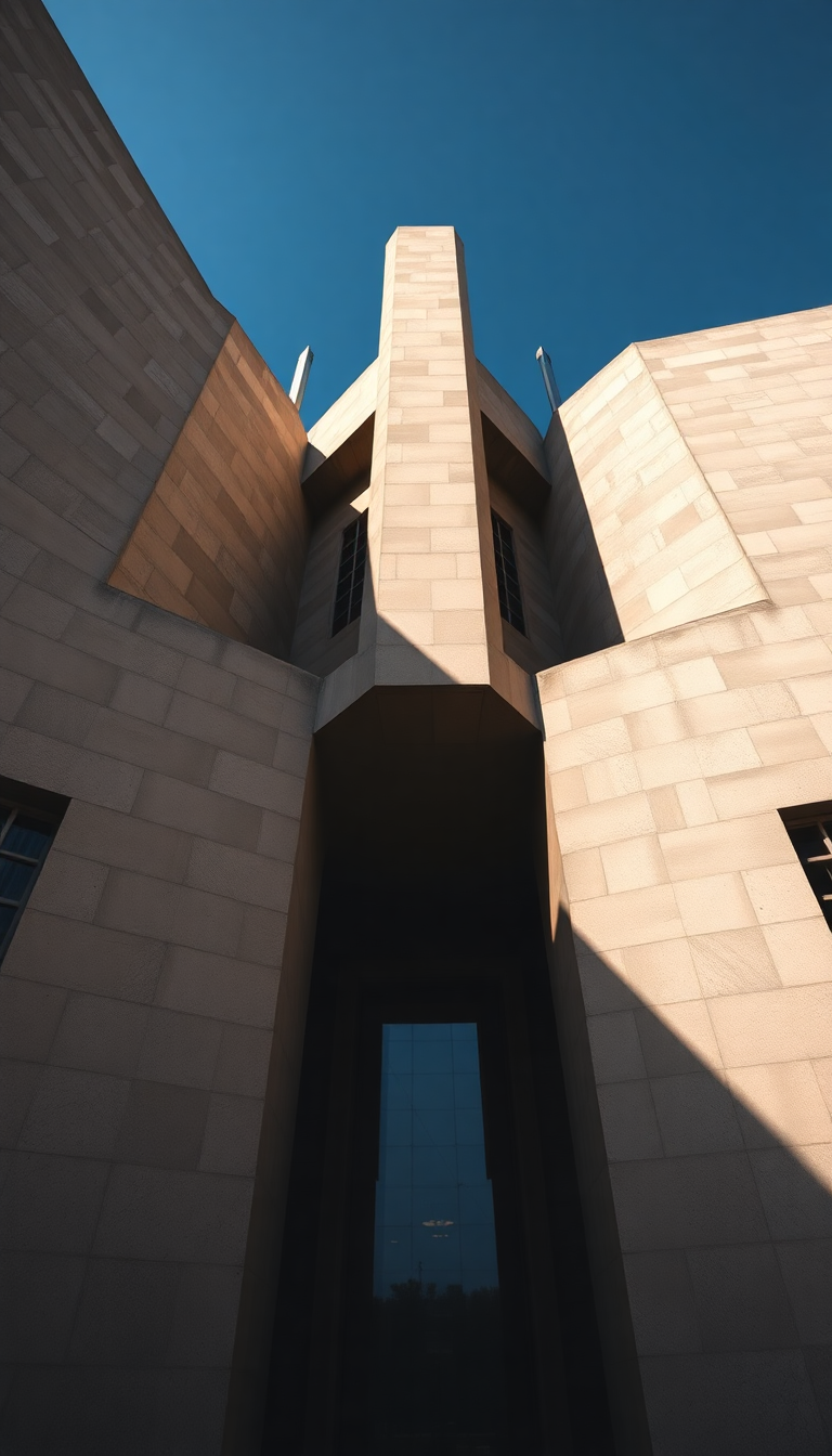 Brutalist Architecture Concrete Geometric Shadows Photorealistic Wallpaper