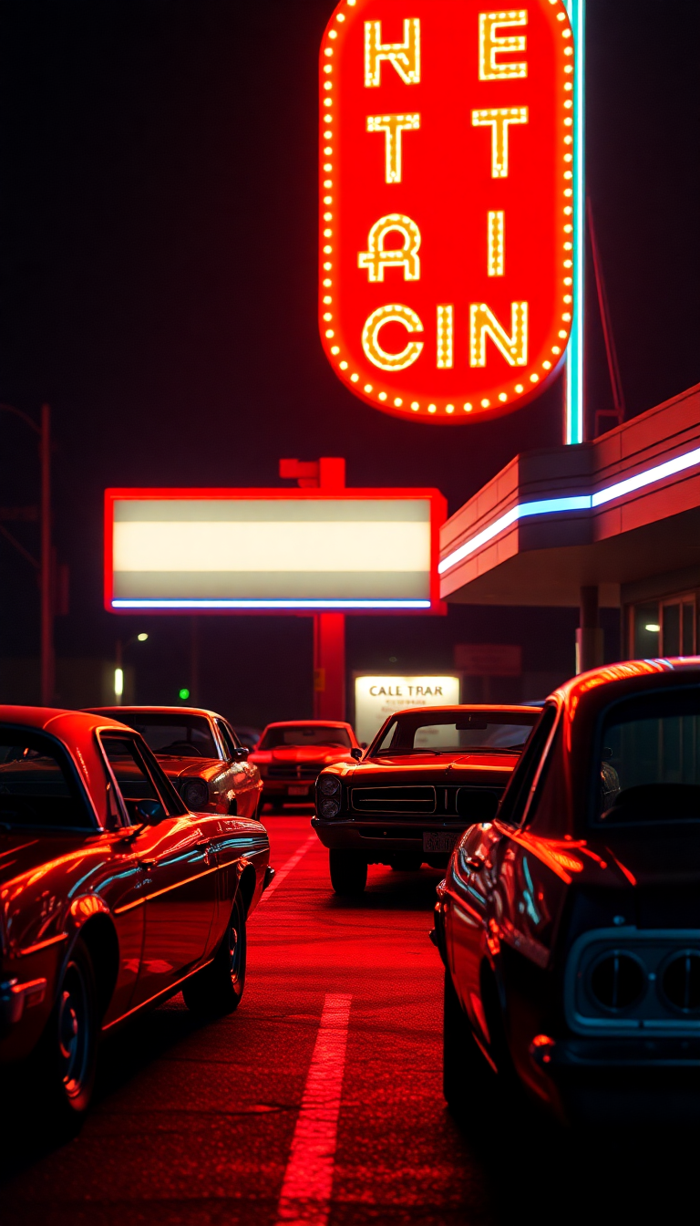 Drive-in Movie Theater Night Classic Photorealistic Wallpaper