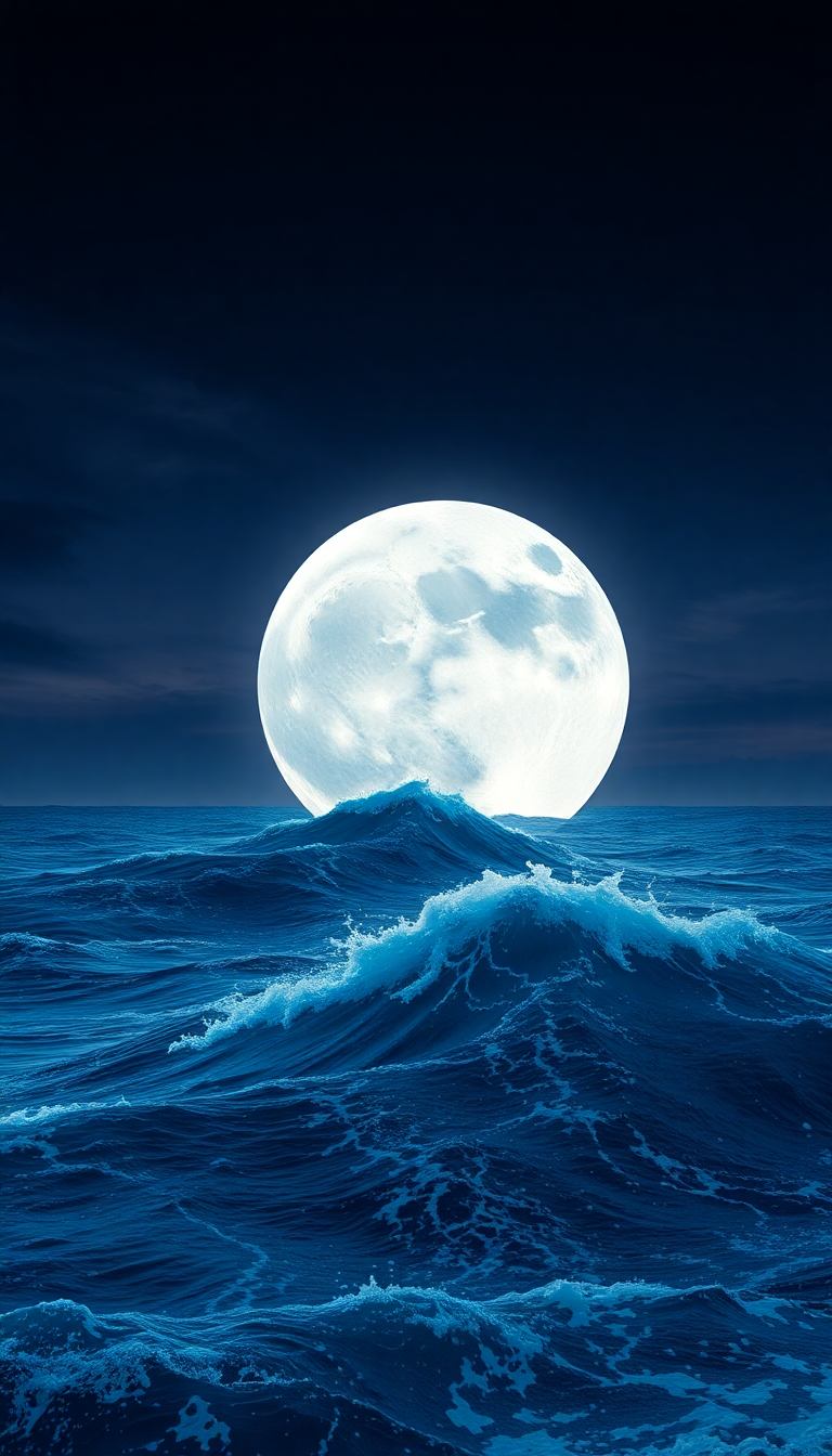 Giant Moon Touching Ocean Surface Digital art Wallpaper