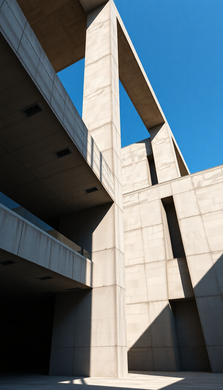 Brutalist Architecture Concrete Geometric Shadows Photorealistic Wallpaper