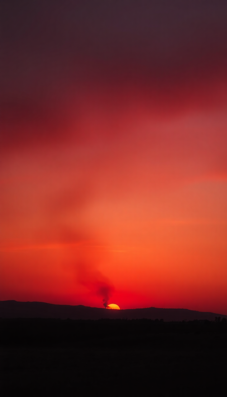 Sunset After Wildfire Smoke Creating Photorealistic Wallpaper