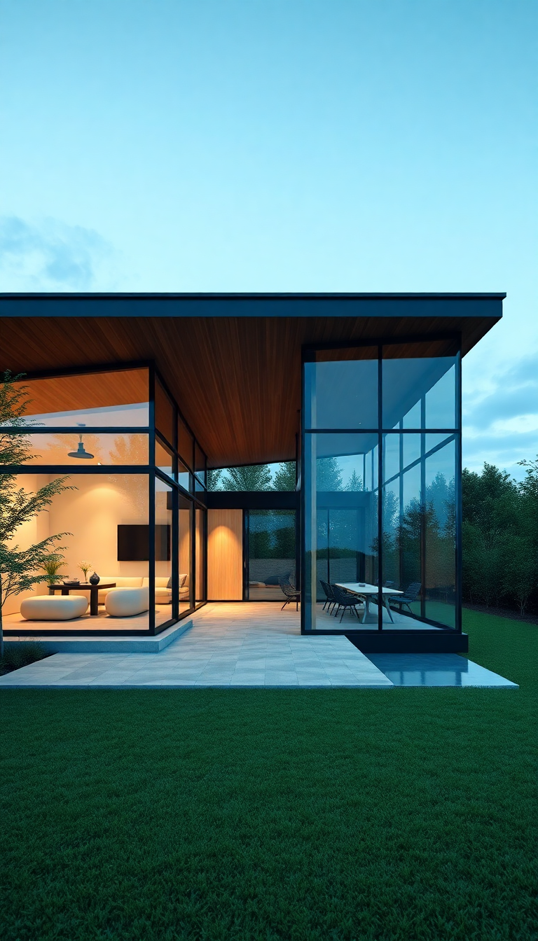 Modern Minimalist House Glass Walls Photorealistic Wallpaper