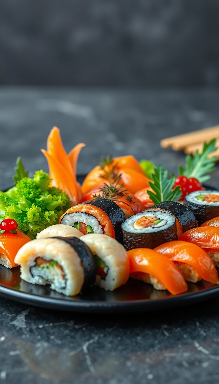 Fresh Sushi Arrangement Artistic Plating Photorealistic Wallpaper