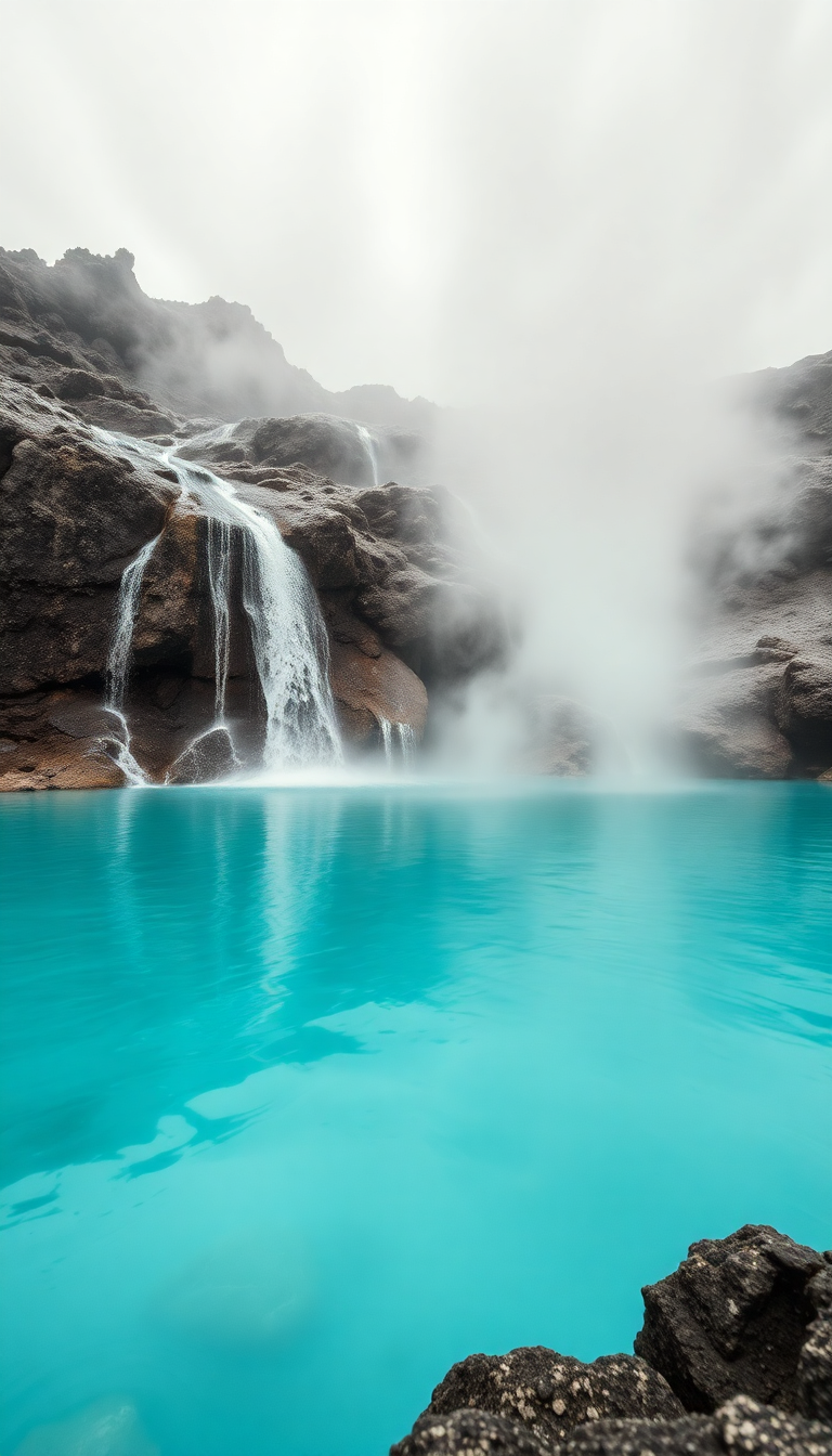 Volcanic Hot Springs Steam Rising Photorealistic Wallpaper