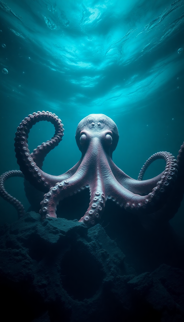 Giant Octopus Shipwreck Deep Ocean Digital art Wallpaper