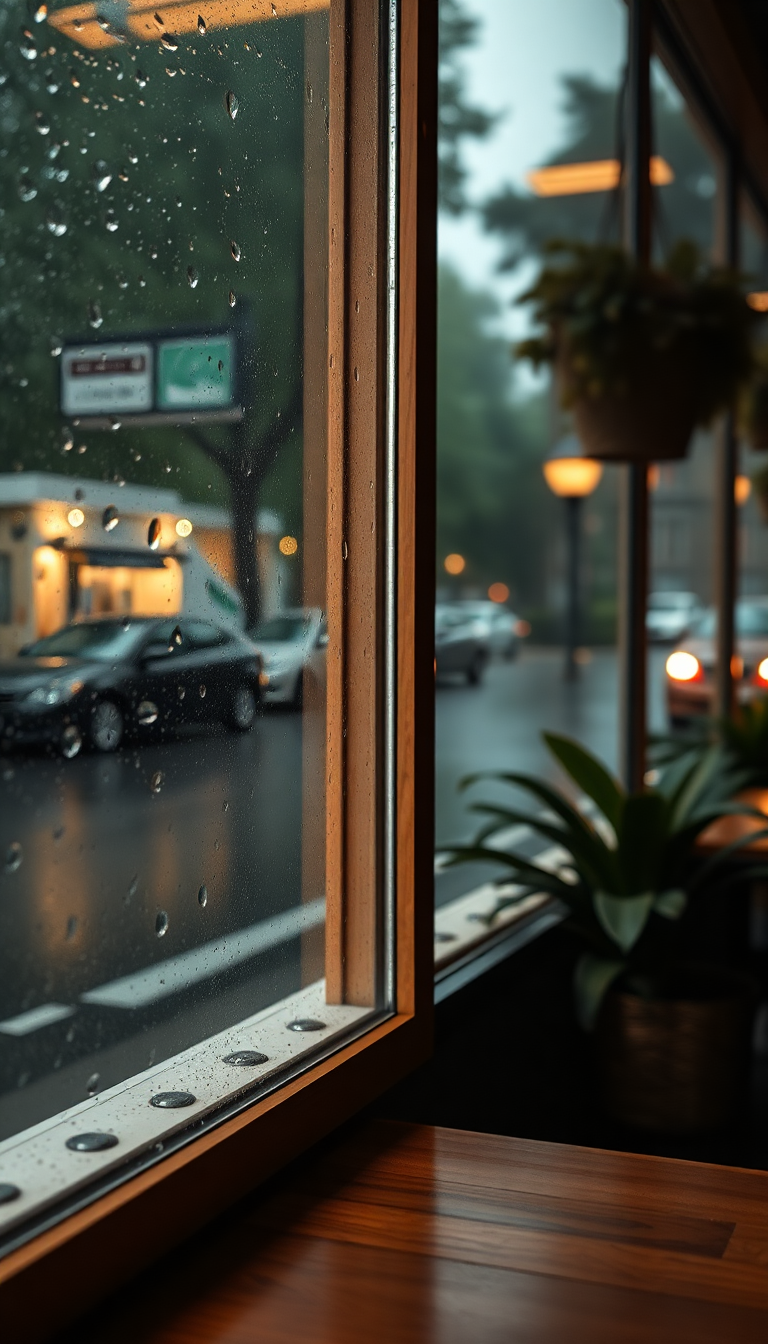 Coffee Shop Window Rain Outside Aesthetic Wallpaper