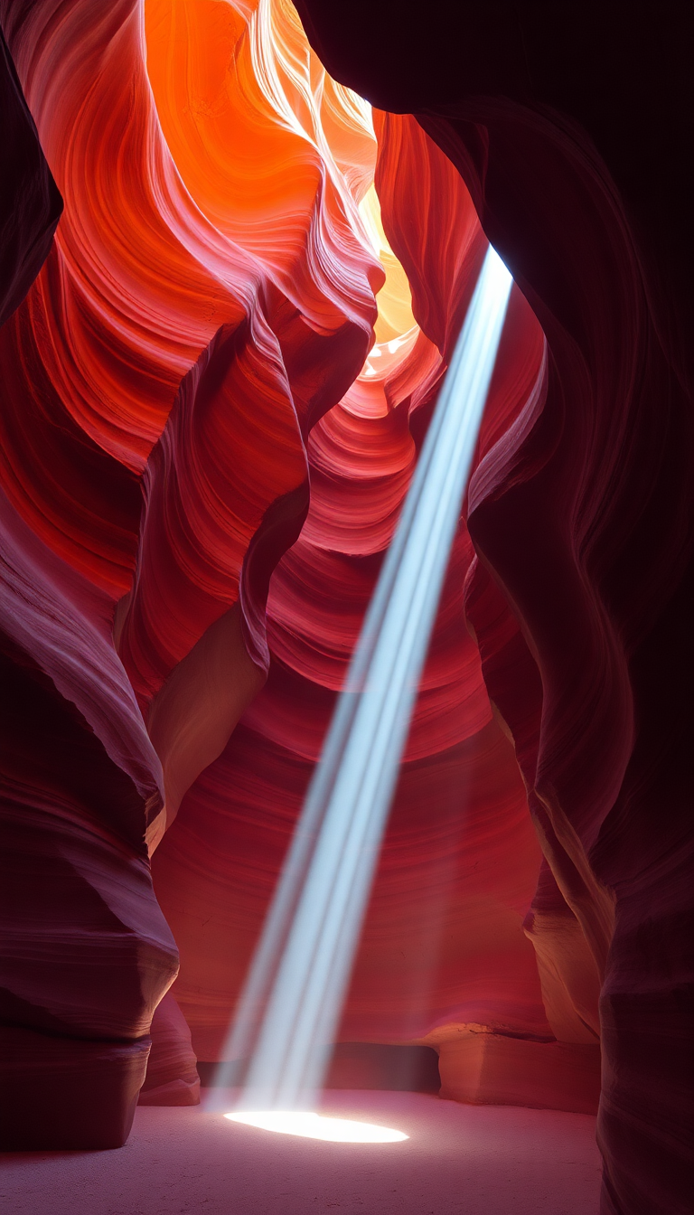 Slot Canyon Light Beam Hitting Photorealistic Wallpaper