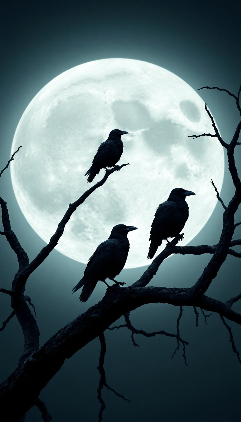 Ravens On Dead Tree Branches Digital art Wallpaper