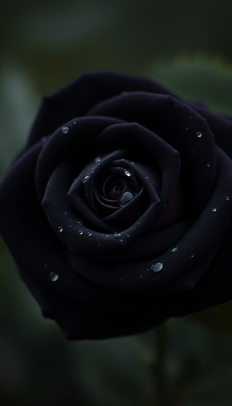Black Rose With Water Droplets Photorealistic Wallpaper
