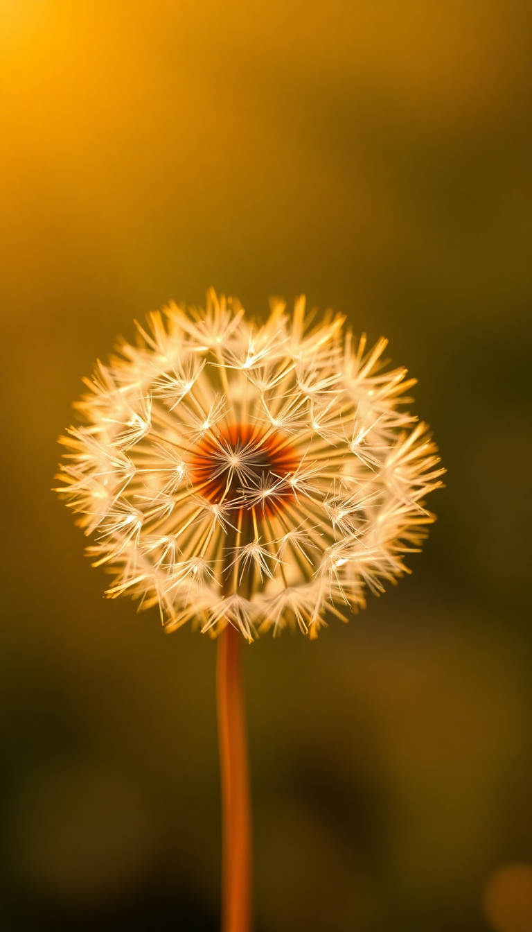 Dandelion Seeds Floating In Golden Aesthetic Wallpaper