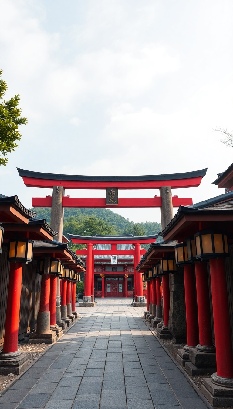 Japanese Temple Gate Torii Path Photorealistic Wallpaper