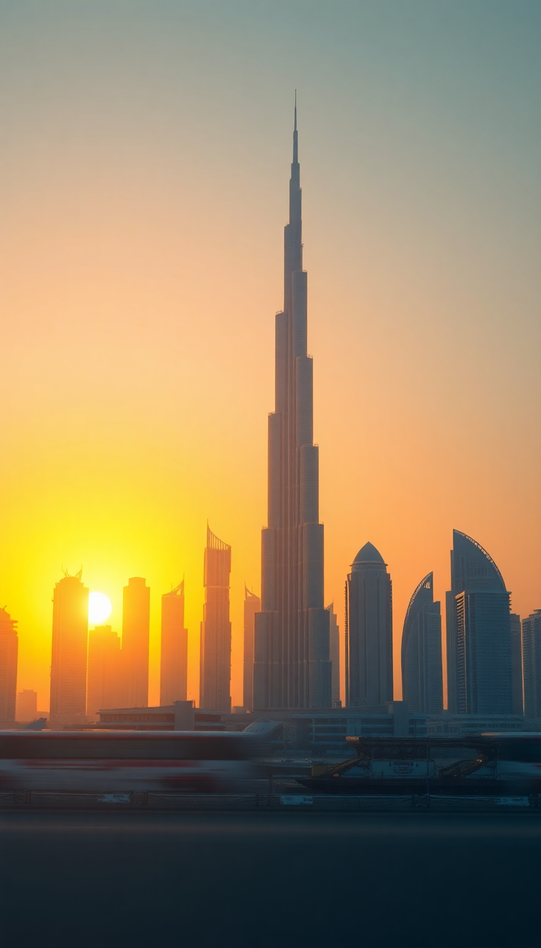 Dubai Skyline Futuristic Towers Sunset Photorealistic Wallpaper