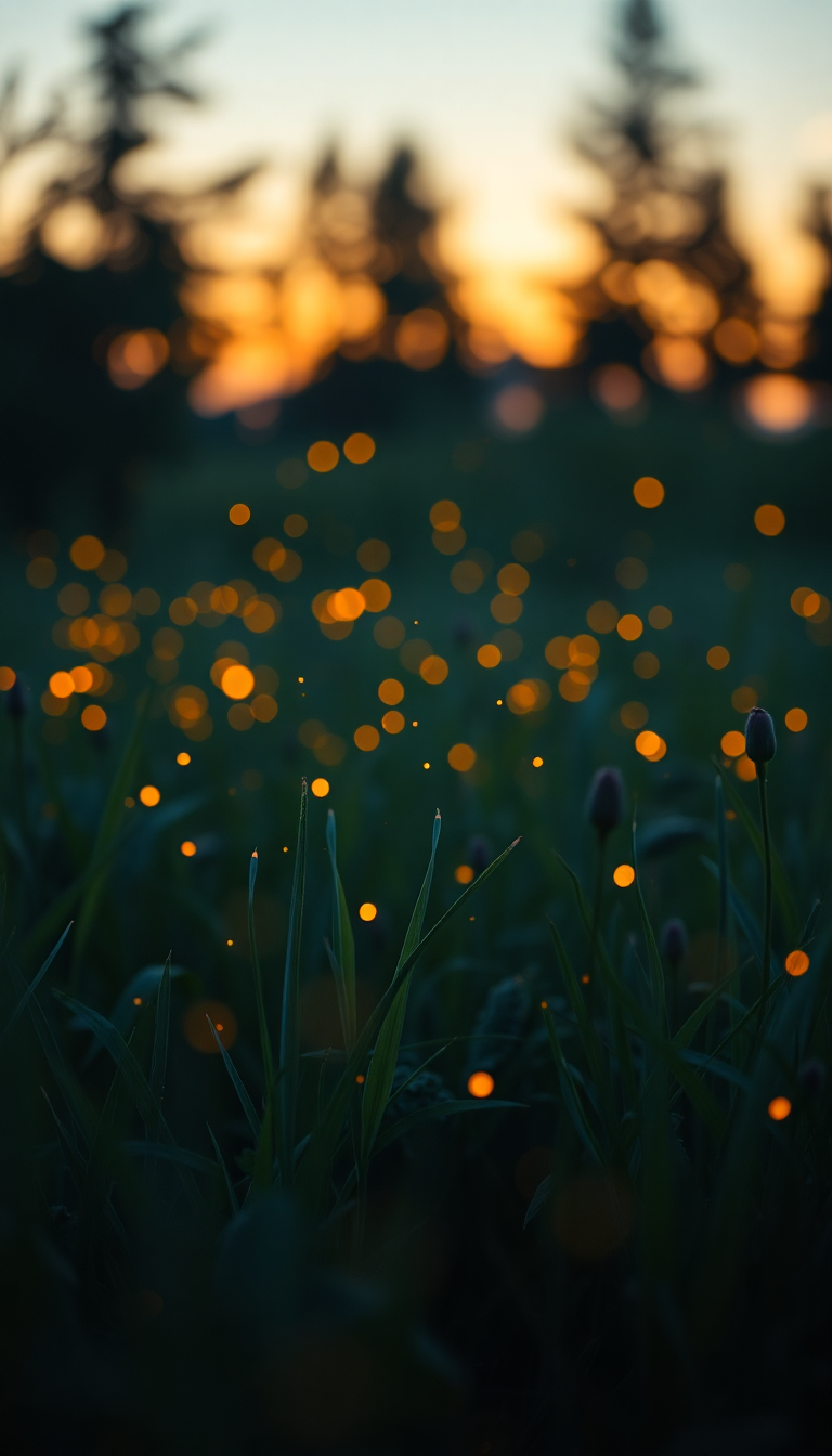 Fireflies Dancing In Summer Meadow Photorealistic Wallpaper