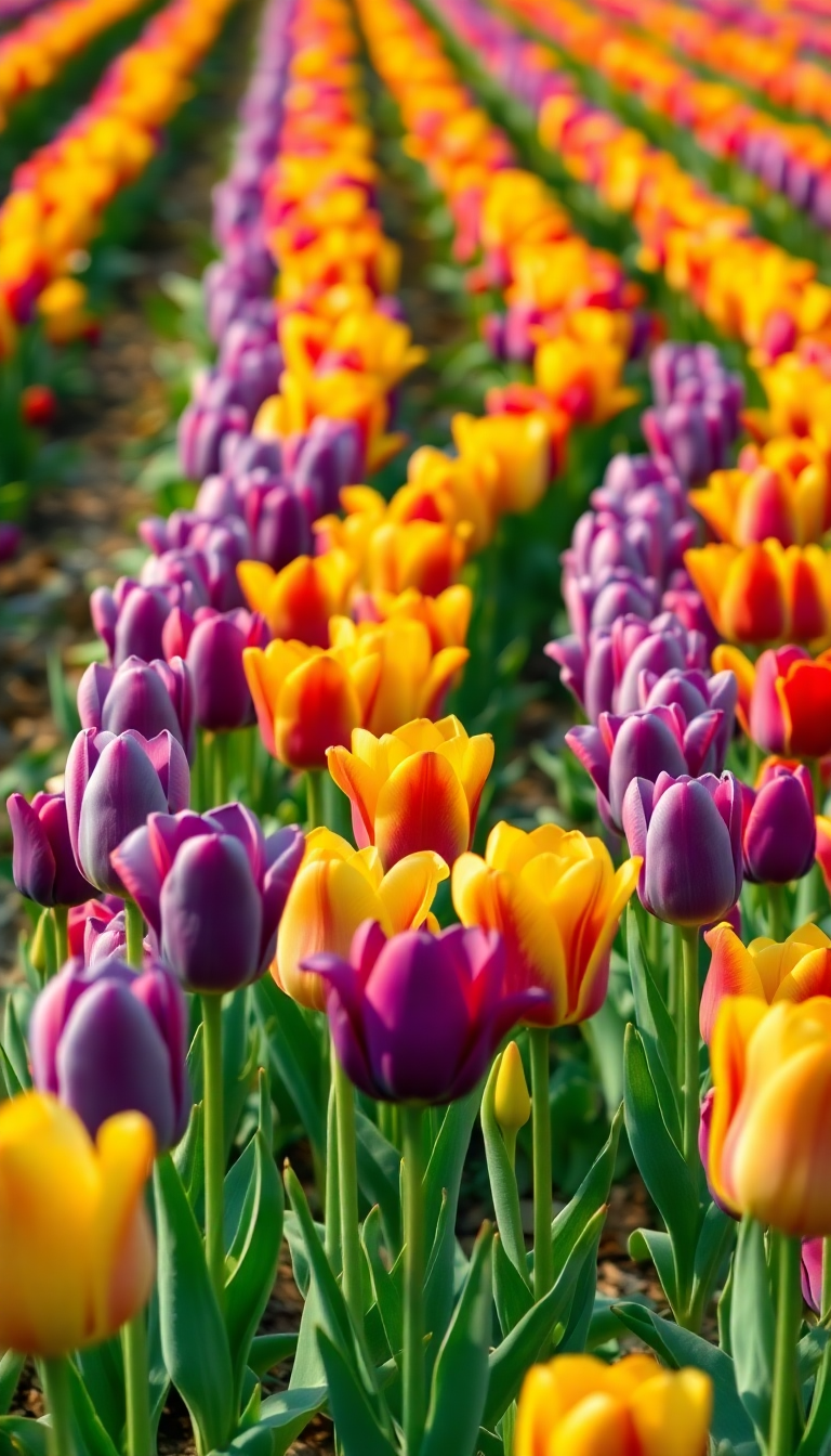 Spring Tulip Field Netherlands Colorful Photorealistic Wallpaper
