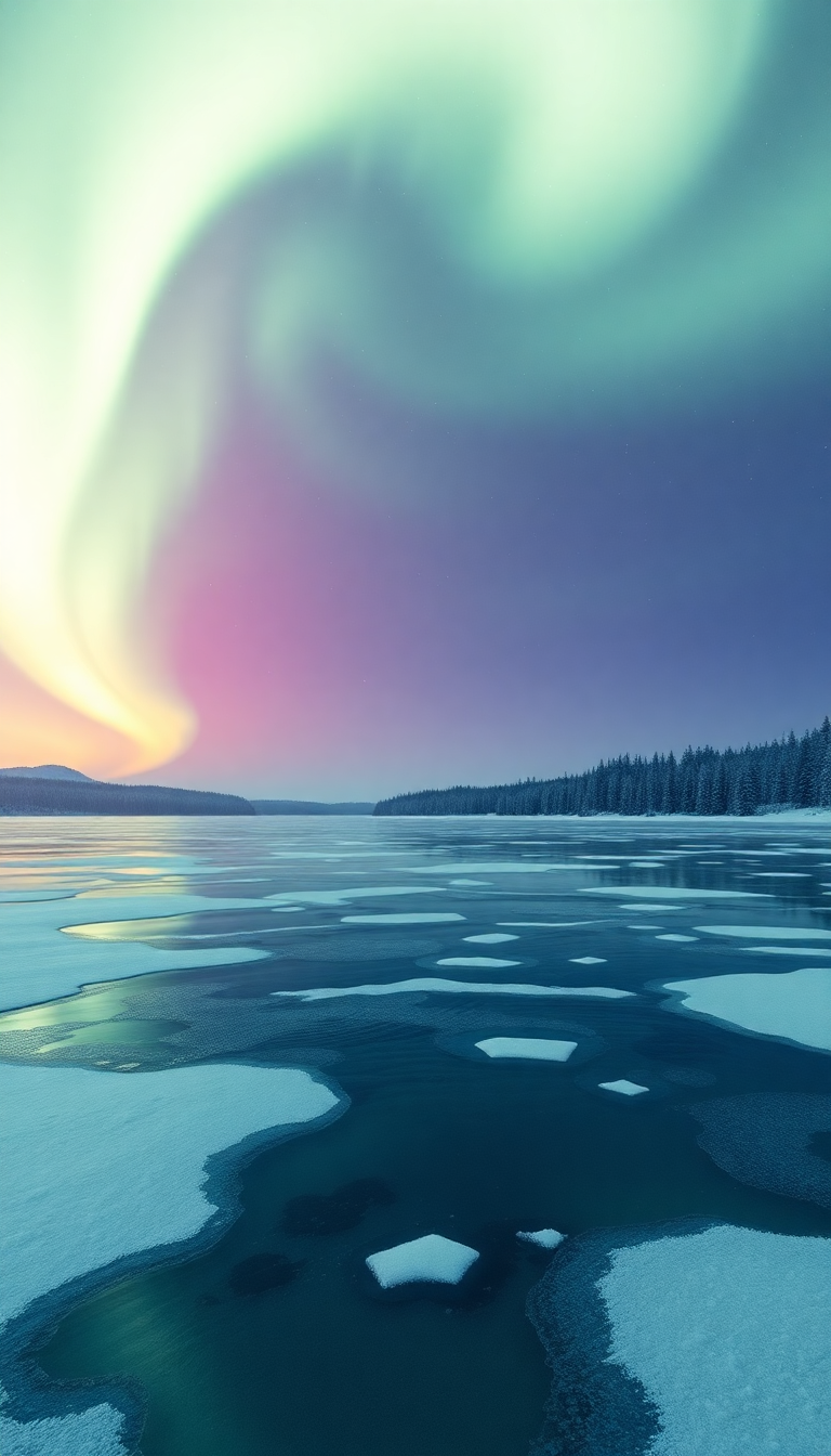 Winter Northern Lights Over Frozen Photorealistic Wallpaper