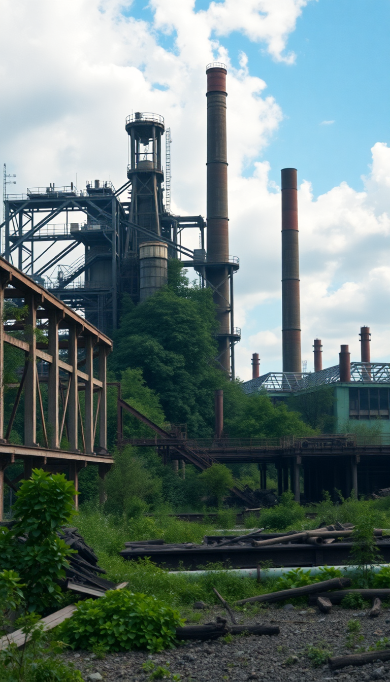 Abandoned Factory Nature Reclaiming Industrial Photorealistic Wallpaper