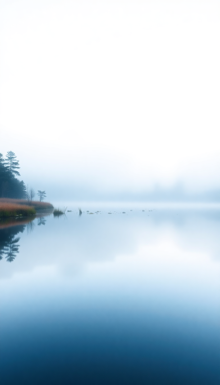 Morning Mist Over Still Lake Photorealistic Wallpaper