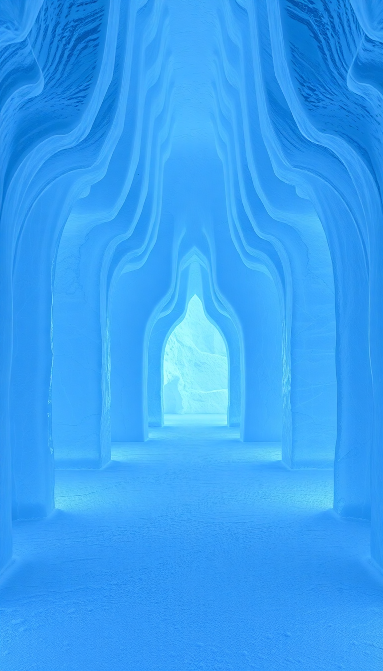 Ice Hotel Interior Frozen Sculptures Photorealistic Wallpaper