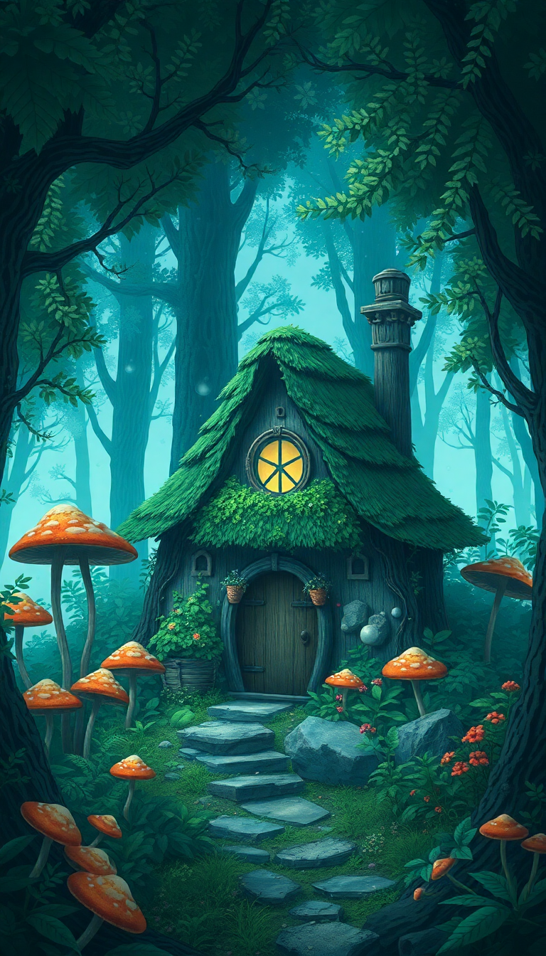 Witch Cottage In Forest Mushrooms Anime Wallpaper
