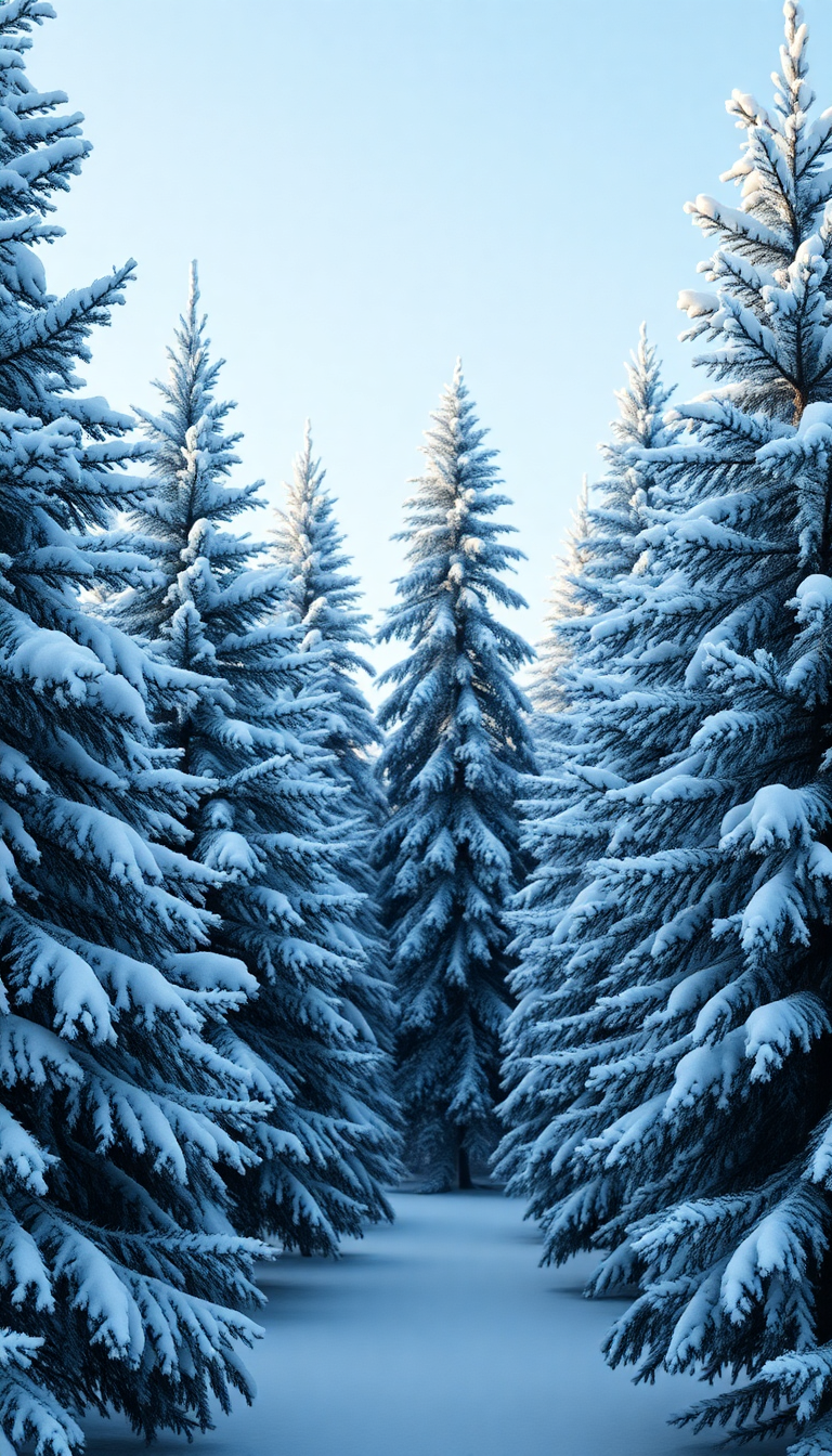 Winter First Snow Pine Trees Photorealistic Wallpaper