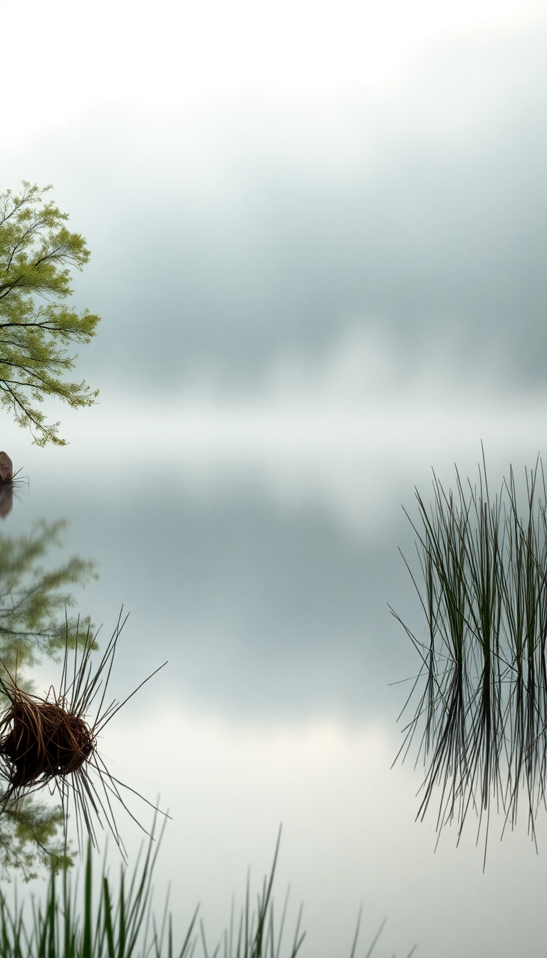 Morning Mist Over Still Lake Photorealistic Wallpaper