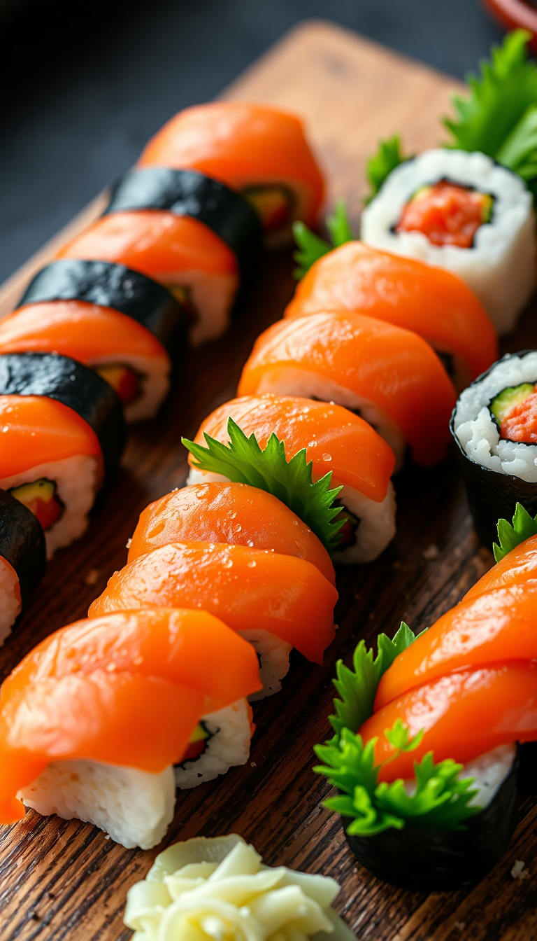 Fresh Sushi Arrangement Artistic Plating Photorealistic Wallpaper