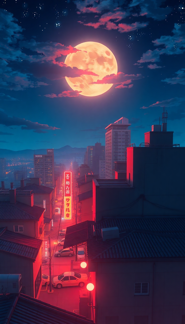 Rooftop At Night City Lights Anime Wallpaper