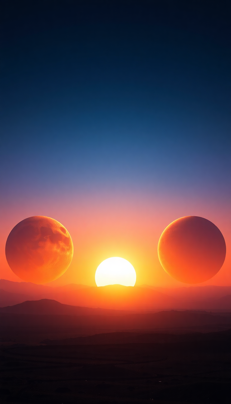Alien Sunrise Three Suns Different Digital art Wallpaper