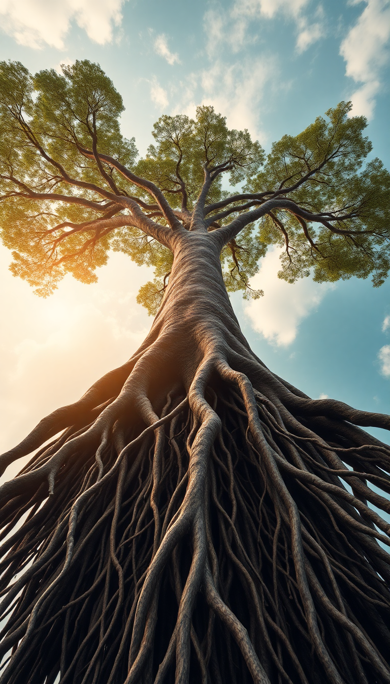 Tree Growing Upside Down Roots Digital art Wallpaper