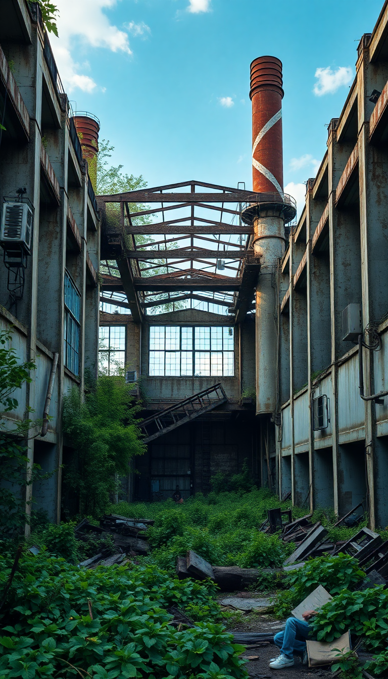 Abandoned Factory Nature Reclaiming Industrial Photorealistic Wallpaper