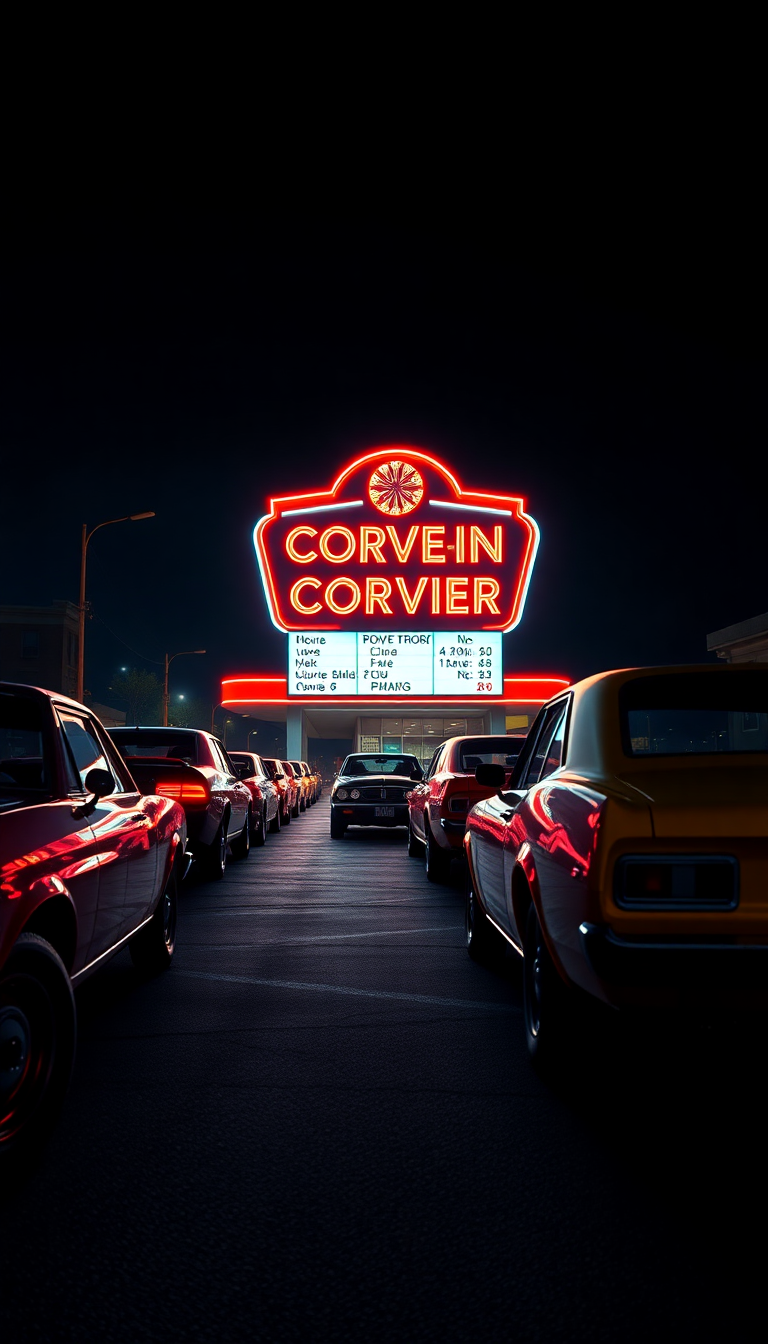 Drive-in Movie Theater Night Classic Photorealistic Wallpaper