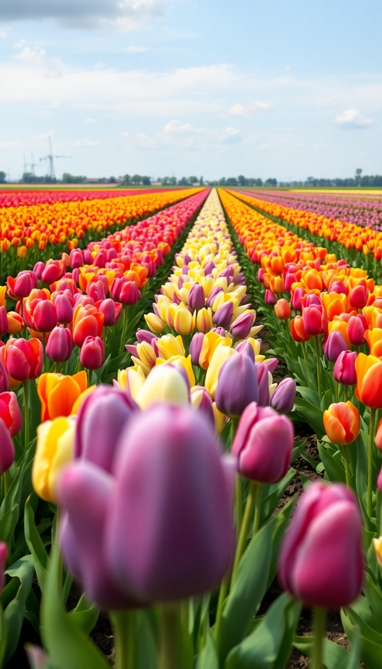 Spring Tulip Field Netherlands Colorful Photorealistic Wallpaper