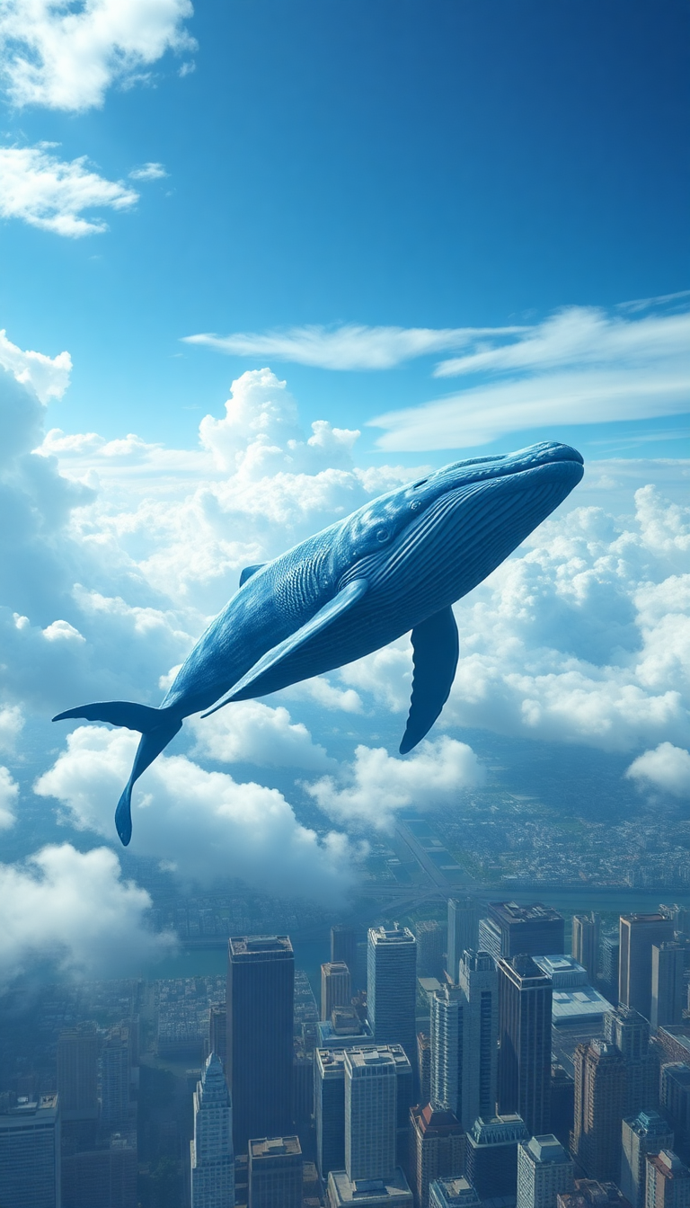 Giant Whale Swimming Through Clouds Digital art Wallpaper