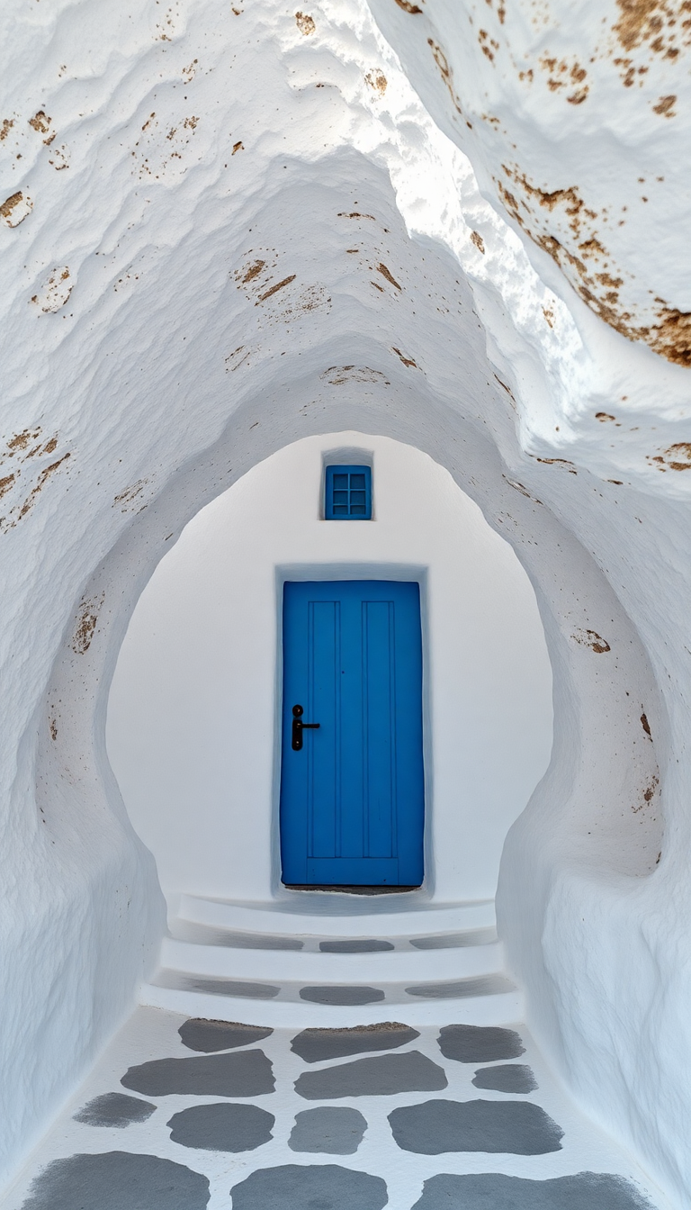 Cave House Santorini White Walls Photorealistic Wallpaper