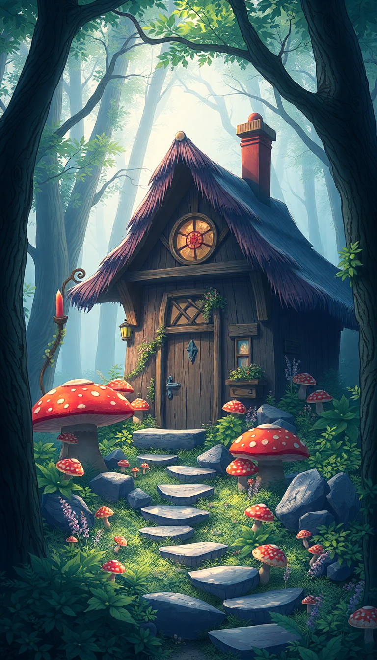 Witch Cottage In Forest Mushrooms Anime Wallpaper