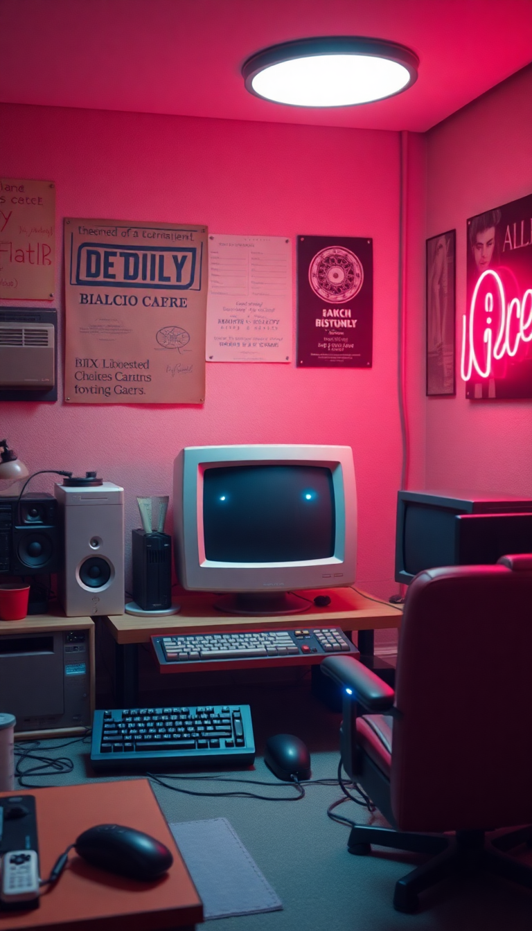 Retro Computer Setup 90s Aesthetic Photorealistic Wallpaper