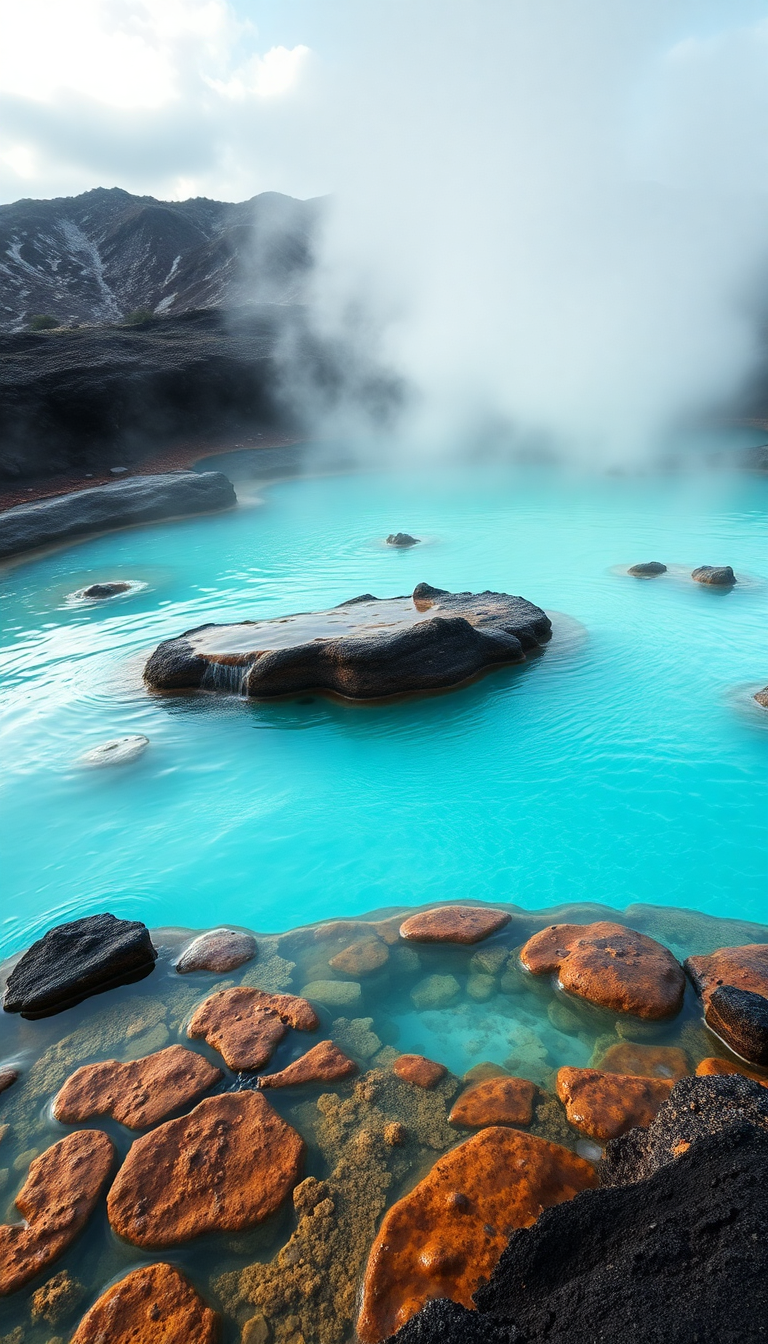 Volcanic Hot Springs Steam Rising Photorealistic Wallpaper