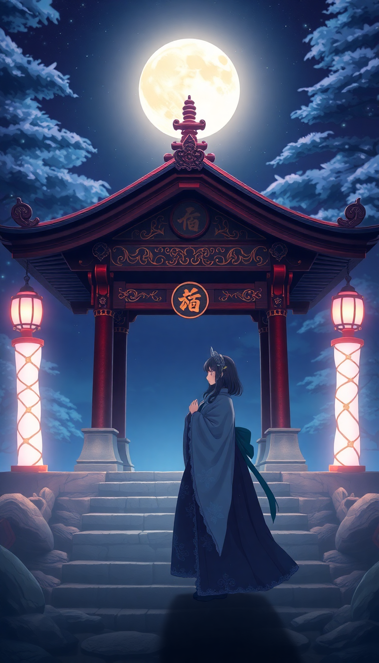 Moonlit Shrine Maiden Anime Mystical Anime Wallpaper