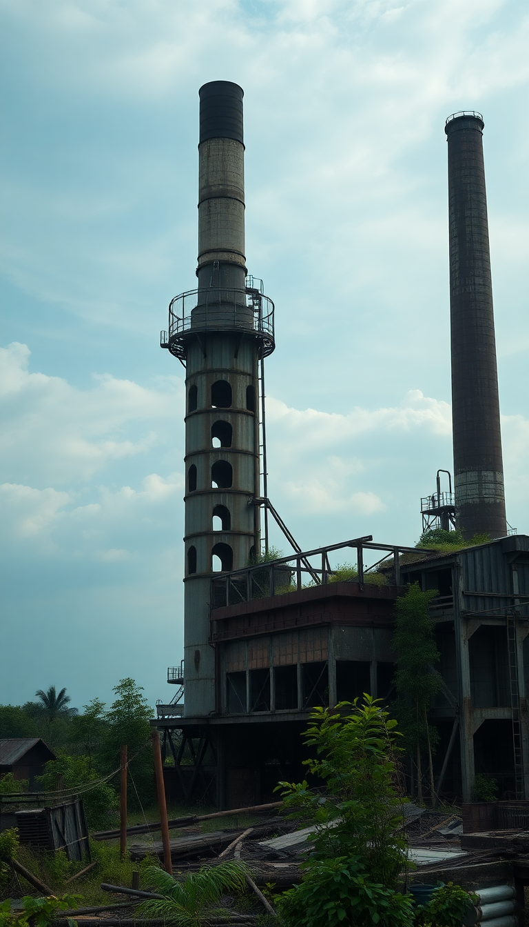 Abandoned Factory Nature Reclaiming Industrial Photorealistic Wallpaper