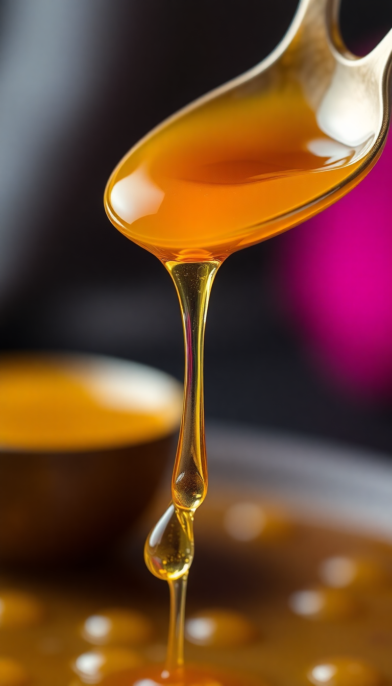 Honey Dripping From Spoon Golden Photorealistic Wallpaper