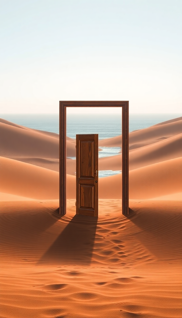 Door Standing Alone In Desert Digital art Wallpaper