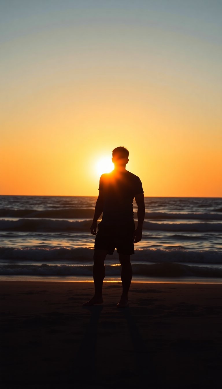 Beach Sunset Golden Hour Silhouette Photorealistic Wallpaper