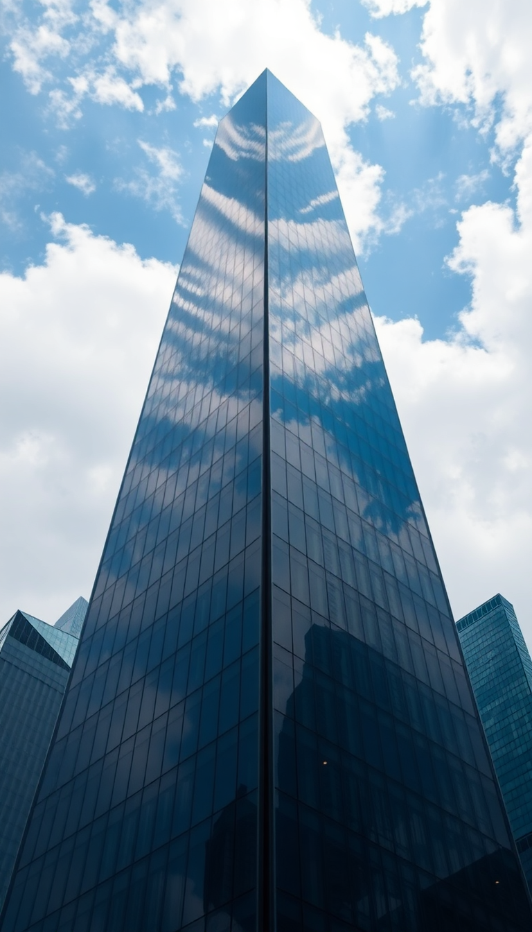Glass Skyscraper Reflections Clouds Warped Photorealistic Wallpaper